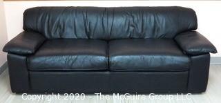 80" x 31" x 36" Black Leather Couch - Lobby