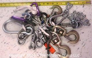 Large Group of Industrial Strength Galvanized Carabiners and Hooks {marked lot 130}