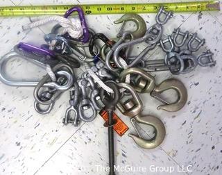 Large Group of Industrial Strength Galvanized Carabiners and Hooks {marked lot 130}