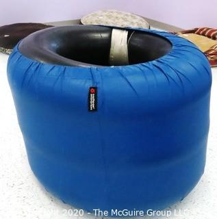 SOUTHPAW Inflatable Barrel Made of (3) Rubber Inner Tubes and Blue Nylon Cover (includes extra cover)- Room 18 {marked lot 156}