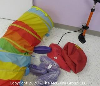 Group of Rubber Inflatable Balls, Air Hand Pump and Play Tunnel - Room 18