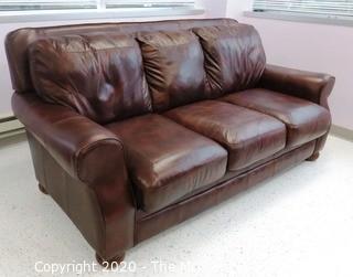 82"W x 37"T Brown Leather Sofa - Room 2