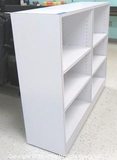 White Laminated Floor Standing Shelf.  Measures approximately 51" x 42" x 14".  - Room 1