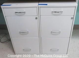 (2) White Metal Filing Cabinets - Room 1