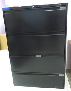 Lateral Black Metal Four Level Filing Cabinet - Room 1