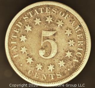 1869 Shield Nickel No Rays