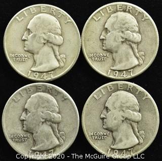 (4) 1947 U.S. Silver Quarters 