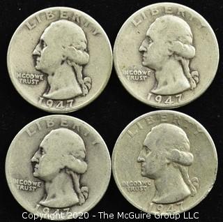 (4) 1947 U.S. Silver Quarters 