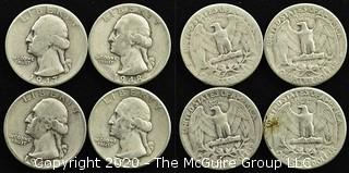 (4) U.S. Silver Quarters: 1-1947; 3-1948 