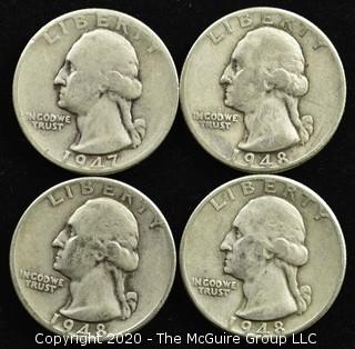 (4) U.S. Silver Quarters: 1-1947; 3-1948 