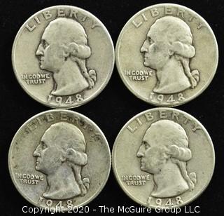 (4) 1948 U.S. Silver Quarters 