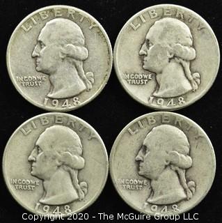 (4) 1948 U.S. Silver Quarters 