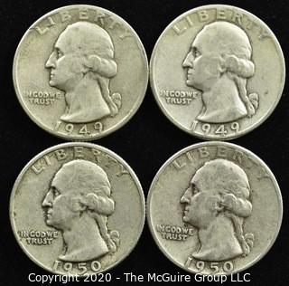 (4) U.S. Silver Quarters: 2-1949; 2-1950 