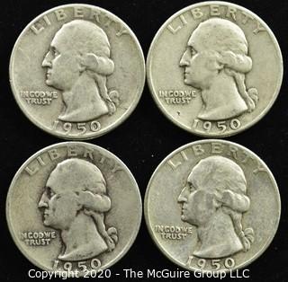 (4) 1950 U.S. Silver Quarters 