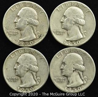 (4) 1950 U.S. Silver Quarters 