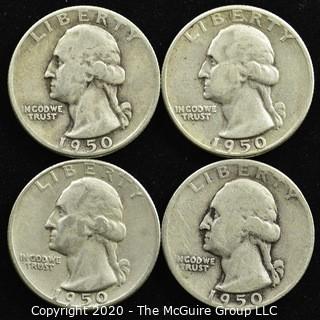 (4) 1950 U.S. Silver Quarters 