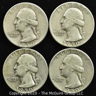 (4) 1950 U.S. Silver Quarters 