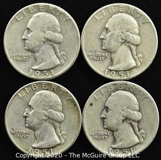 (4) 1951 U.S. Silver Quarters 