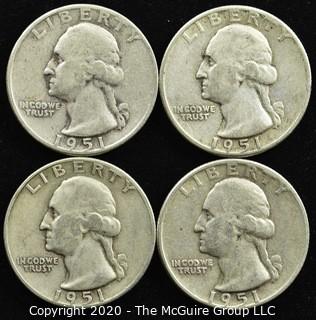 (4) 1951 U.S. Silver Quarters 