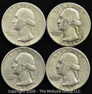 (4) U.S. Silver Quarters; 3-1951; 1-1950 