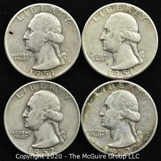 (4) U.S. Silver Quarters; 2-1951; 2-1952 