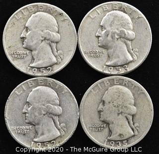 (4) Silver U.S. Quarters: 1-1935; 2-1952 and 1-1953