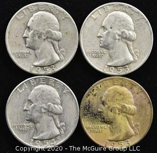 (4) U.S. Silver Quarters: 3-1953; 1-1954 