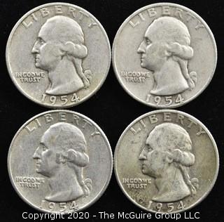 (4) 1954 U.S. Silver Quarters 