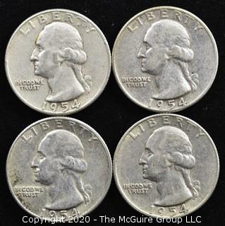 (4) 1954 U.S. Silver Quarters 