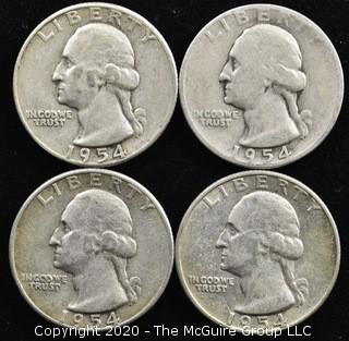 (4) 1954 U.S. Silver Quarters 