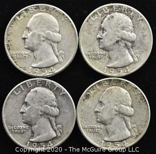 (4) 1954 U.S. Silver Quarters 