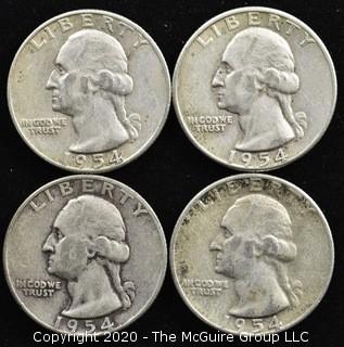 (4) 1954 U.S. Silver Quarters 