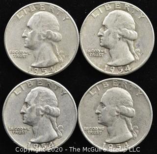 (4) 1954 U.S. Silver Quarters 