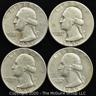 (4) U.S. Silver Quarters: 3-1955; 1-1954 