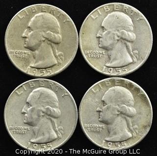 (4) 1955 U.S. Silver Quarters 