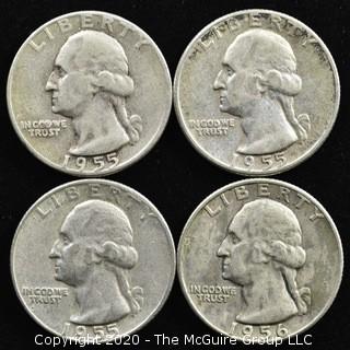 (4) U.S. Silver Quarters: 3-1955; 1-1956 