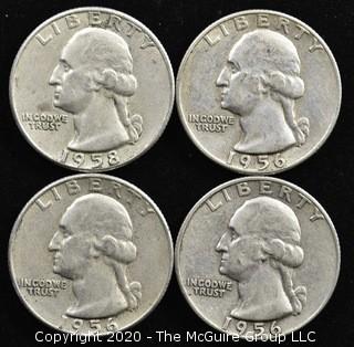 (4) U.S. Silver Quarters; 3-1956; 1-1958 