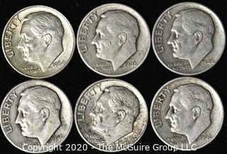 (6) U.S. Silver Dimes: 5-1946; 1-1964