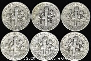 (6) 1947 U.S. Silver Dimes: 5-1946; 1-1949