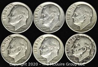 (6) U.S. Silver Dimes: 3-1948; 3-1949