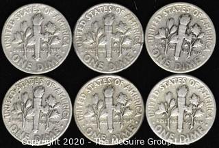 (6)U.S. Silver Dimes: 4-1951; 2-1950