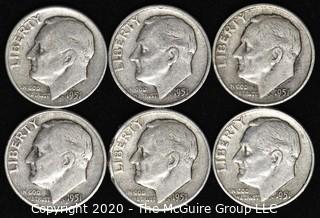 (6) 1951 U.S. Silver Dimes