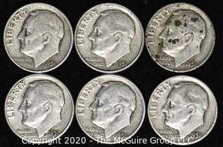 (6) 1951 U.S. Silver Dimes