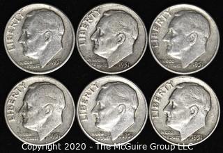 (6) 1951 U.S. Silver Dimes