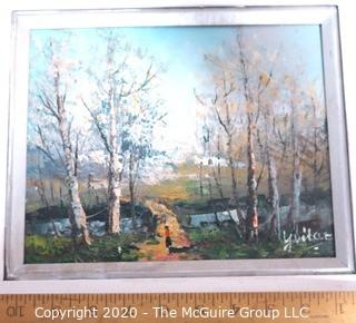 Oil on Board in Gilt Frame of Landscape Signed by Artist Yuitar 