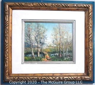 Oil on Board in Gilt Frame of Landscape Signed by Artist Yuitar 