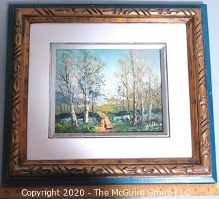 Oil on Board in Gilt Frame of Landscape Signed by Artist Yuitar 