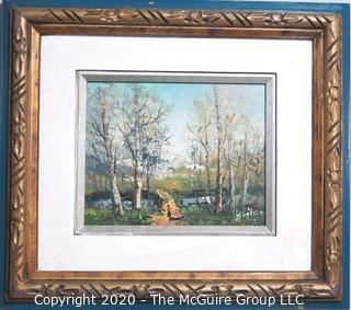 Oil on Board in Gilt Frame of Landscape Signed by Artist Yuitar 