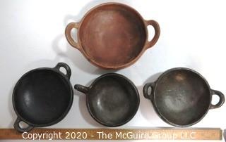 Collection of Four Hand Thrown Red & Black Clay Pottery Serving Bowls. Made in Peru.