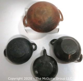 Collection of Four Hand Thrown Red & Black Clay Pottery Serving Bowls. Made in Peru.